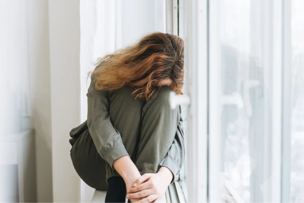 Depressed woman suffering from ADHD burnout