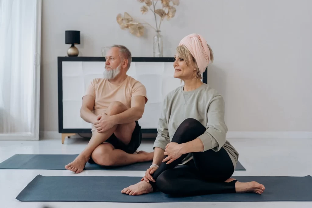 Old couple enjoying their life and doing exercise for fitness.