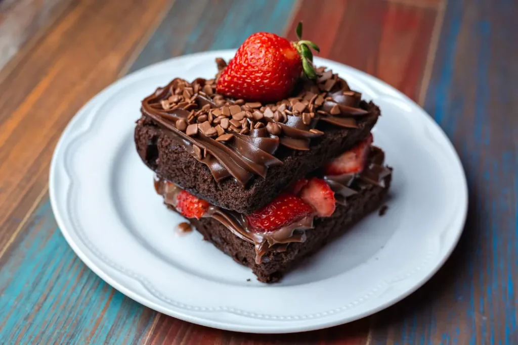 Brownie placed in plate. 