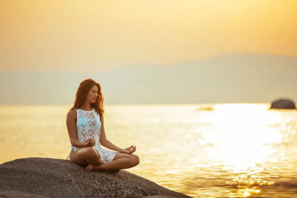 A lady doing yoga. 