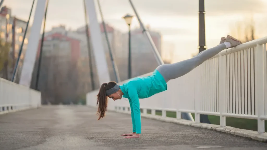 Girl is doing exercise. 