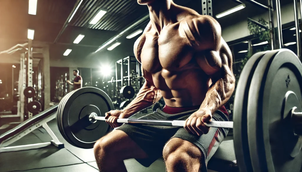 An energetic gym scene of a person lifting weights, showcasing weightlifting as a key exercise for building strength and maintaining long-term physical fitness.