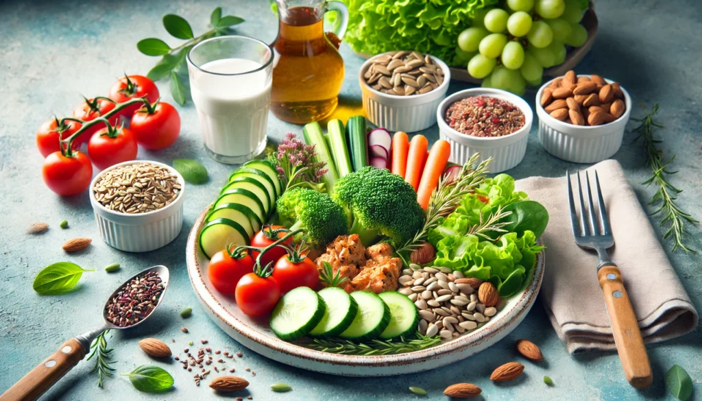 A refreshing image of a balanced meal featuring fresh vegetables, lean protein, and whole grains, showcasing the importance of proper nutrition for fitness.