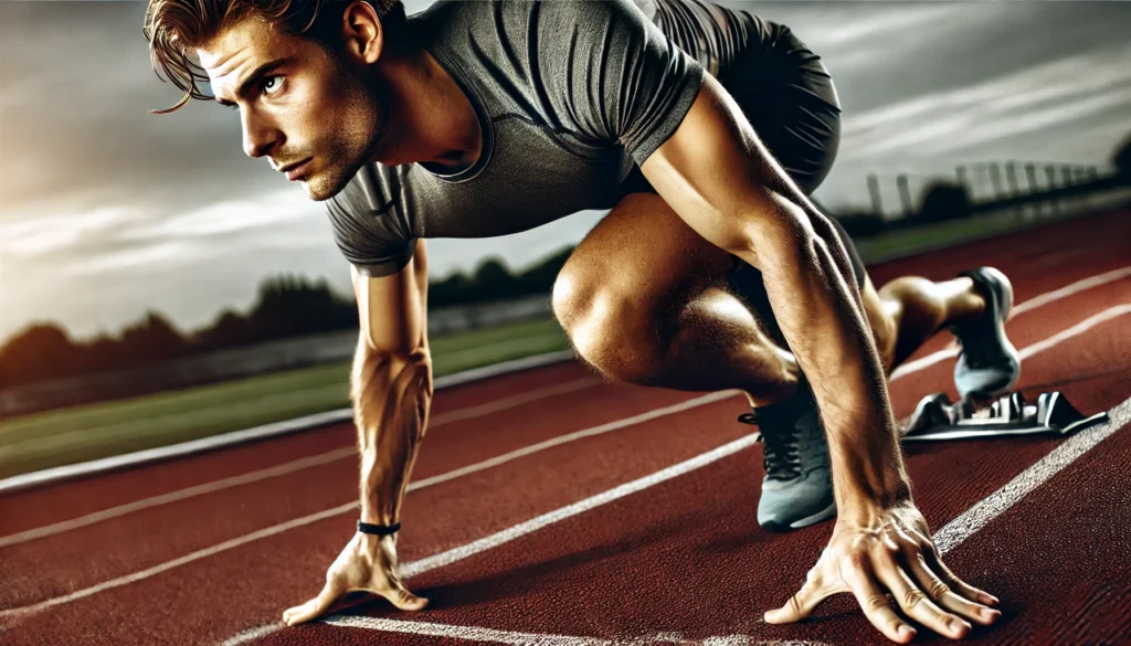 A focused runner engaged in interval training, alternating between sprinting and jogging, highlighting structured workouts to build speed and endurance.